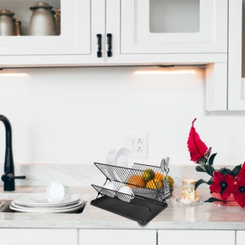  Suszarka do naczyń ociekacz dwupoziomowy metalowy czarny - zdj. dodatkowe 3