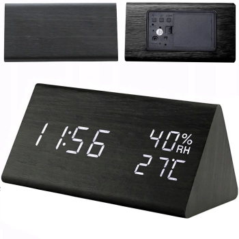 Zegar budzik cyfrowy z termometrem wilgotnością podświetlany 3 alarmy