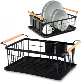 Suszarka do naczyń ociekacz metalowy z pojemnikiem na sztućce tacką - czarny