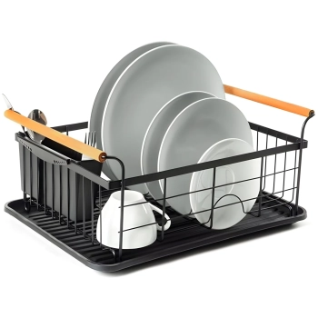  Suszarka do naczyń ociekacz metalowy z pojemnikiem na sztućce tacką - czarny - zdj. dodatkowe 1