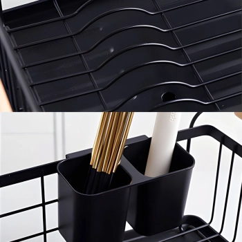  Suszarka do naczyń ociekacz metalowy z pojemnikiem na sztućce tacką - czarny - zdj. dodatkowe 2