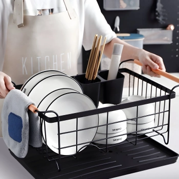  Suszarka do naczyń ociekacz metalowy z pojemnikiem na sztućce tacką - czarny - zdj. dodatkowe 3
