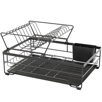  Suszarka do naczyń ociekacz dwupoziomowy z pojemnikiem na sztućce tacką - czarny - zdj. dodatkowe 1