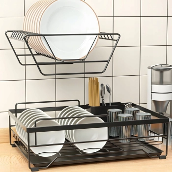  Suszarka do naczyń ociekacz dwupoziomowy z pojemnikiem na sztućce tacką - czarny - zdj. dodatkowe 3