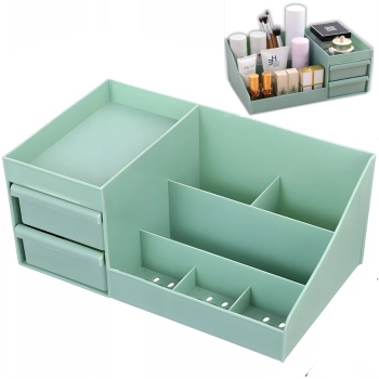 Organizer łazienkowy na kosmetyki biżuterię 2 szuflady 7 przegród - zielony