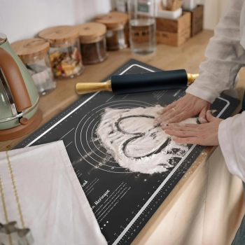  Zestaw wałek i stolnica mata silikonowa z podziałką do ciasta 60 x 40 cm - czarne - zdj. dodatkowe 2