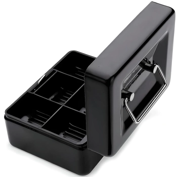  Kasetka na pieniądze bilon metalowa zamykana na klucz 15 x 12 x 8 cm - czarna - zdj. dodatkowe 1