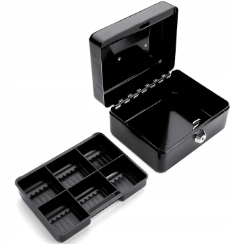  Kasetka na pieniądze bilon metalowa zamykana na klucz 15 x 12 x 8 cm - czarna - zdj. dodatkowe 2