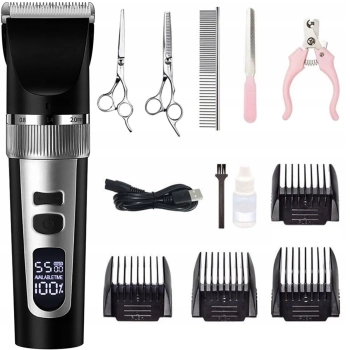 Maszynka bezprzewodowa do strzyżenia psów zwierząt LCD 9 W 4 nasadki