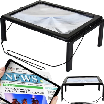 Lupa szkło powiększające 3x do czytania z podświetleniem 4 LED A4