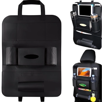 Organizer ochraniacz na fotel samochodowy 7 przegród eko skórka - czarny