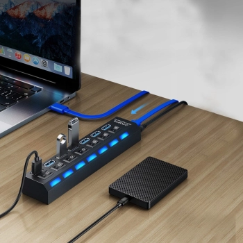  HUB rozdzielacz USB-A 3.0 z włącznikami podświetlaniem 7 portów - zdj. dodatkowe 1