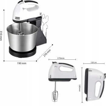  Mikser robot kuchenny ręczny z misą 7 prędkości 4 końcówki 450 W - zdj. dodatkowe 1