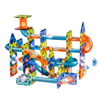 Świecące Klocki Magnetyczne, Tor Kulkowy Dla Kulek 110 Elementów Kulodrom