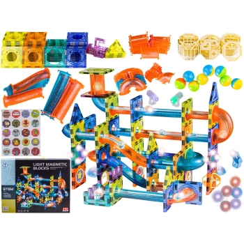 Świecące Klocki Magnetyczne, Tor Kulkowy Dla Kulek 110 Elementów Kulodrom