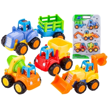 Zestaw 4 Pojazdów Z Napędem, Pojazdy Budowlane, Traktor, Koparka, Wywrotka, Betoniarka