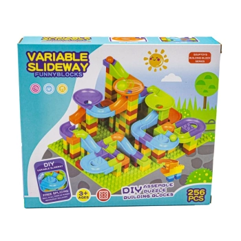 Tor Kulkowy Z Klockami 256 elementów, Kolorowe Klocki