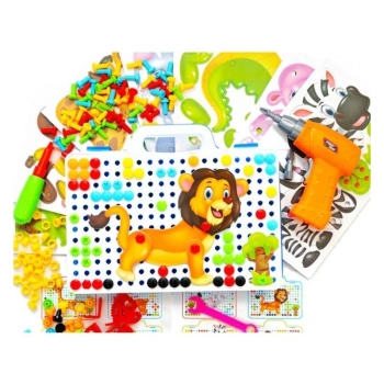 Kreatywna Mozaika ZOO W Walizce 198 el. Układanka 3D, Klocki, Wkrętarka Zestaw Konstrukcyjny