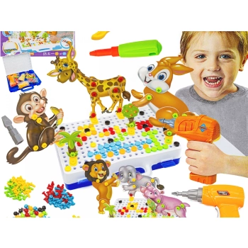 Kreatywna Mozaika ZOO W Walizce 198 el. Układanka 3D, Klocki, Wkrętarka Zestaw Konstrukcyjny