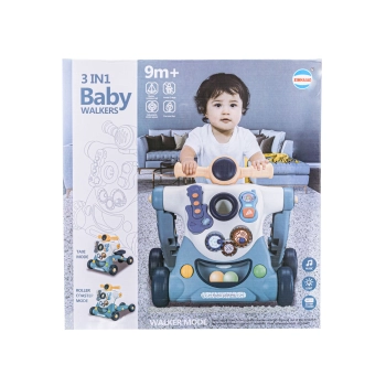 Chodzik Edukacyjny 3w1 Pchacz Hulajnoga Jeździk Niebieski