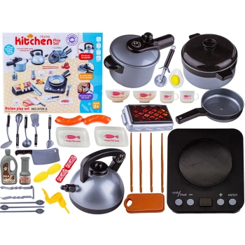 SREBRNY Zestaw Kuchenny Do Gotowania, Garnek, Czajnik, Patelnia, Akcesoria