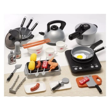 SREBRNY Zestaw Kuchenny Do Gotowania, Garnek, Czajnik, Patelnia, Akcesoria