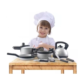 SREBRNY Zestaw Kuchenny Do Gotowania, Garnek, Czajnik, Patelnia, Akcesoria