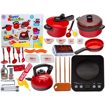 CZERWONY Zestaw Kuchenny Do Gotowania, Garnek, Czajnik, Patelnia, Akcesoria