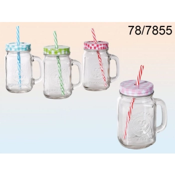 Kubek słoik ze słomką Przezroczysty Duży - 450 ml