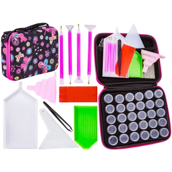Akcesoria Haft Diamentowy, KOLOROWE ETUI + 30 Pojemników + Akcesoria Zestaw Do Diamond Painting