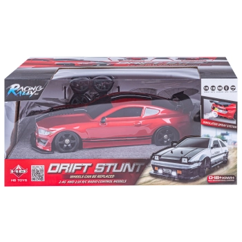 DUŻY Samochód Do Driftu Auto RC Drift 1:16 2,4 GHz PARA DYM Mustang 4WD Czerwony LED