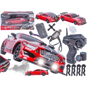DUŻY Samochód Do Driftu Auto RC Drift 1:16 2,4 GHz PARA DYM Mustang 4WD Czerwony LED