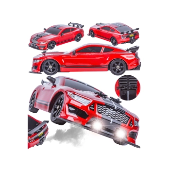 DUŻY Samochód Do Driftu Auto RC Drift 1:16 2,4 GHz PARA DYM Mustang 4WD Czerwony LED
