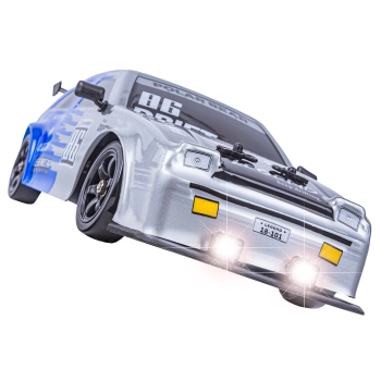 DUŻY Samochód Do Driftu Auto RC Drift 1:16 2,4 GHz PARA DYM Srebrna Toyota 4WD LED
