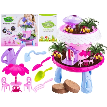 RÓŻOWY Zestaw Małego Ogrodnika UPRAWA Nawilżacz do roślin, Domek Dla Lalek, Stolik, Doniczka Na Rośliny