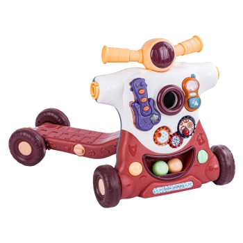 Chodzik Edukacyjny 3w1 Pchacz Hulajnoga Jeździk Brązowy