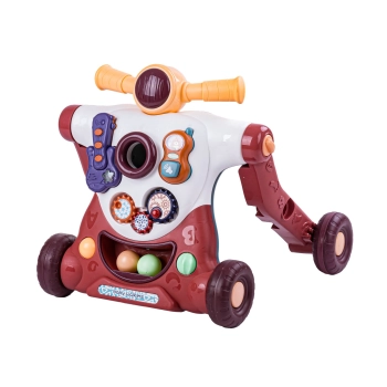 Chodzik Edukacyjny 3w1 Pchacz Hulajnoga Jeździk Brązowy