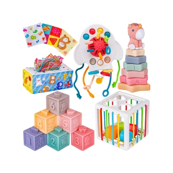 Zabawki Sensoryczne Miękkie klocki 6w1, Gryzak, Sensoryczna Wieża Karty Dla Dzieci