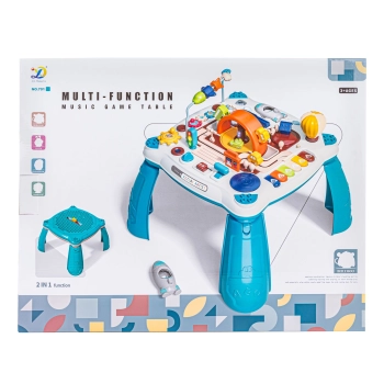 Edukacyjny Interaktywny Stolik Dla Dzieci 2w1 POJAZDY Pianinko Rakieta Akcesoria Niebieski