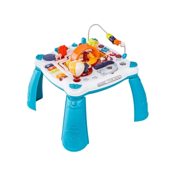 Edukacyjny Interaktywny Stolik Dla Dzieci 2w1 POJAZDY Pianinko Rakieta Akcesoria Niebieski