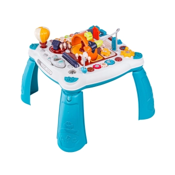 Edukacyjny Interaktywny Stolik Dla Dzieci 2w1 POJAZDY Pianinko Rakieta Akcesoria Niebieski
