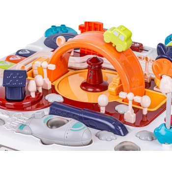 Edukacyjny Interaktywny Stolik Dla Dzieci 2w1 POJAZDY Pianinko Rakieta Akcesoria Niebieski