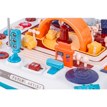 Edukacyjny Interaktywny Stolik Dla Dzieci 2w1 POJAZDY Pianinko Rakieta Akcesoria Niebieski