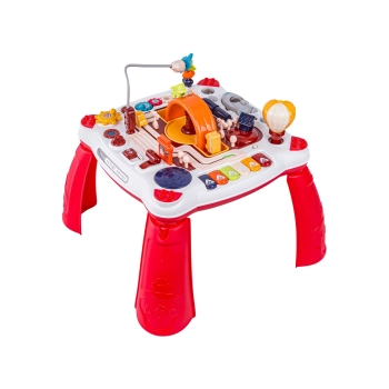 Edukacyjny Interaktywny Stolik Dla Dzieci 2w1 POJAZDY Pianinko Rakieta Akcesoria Czerwony