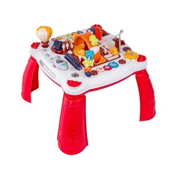 Edukacyjny Interaktywny Stolik Dla Dzieci 2w1 POJAZDY Pianinko Rakieta Akcesoria Czerwony