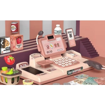 Edukacyjna sklepowa kasa fiskalna - mikrofon, waga, koszyk, akcesoria