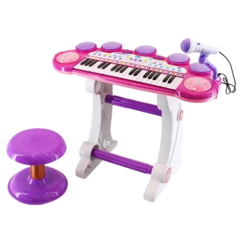 Różowe Organki Keyboard - Stolik, Krzesełko, Mikrofon