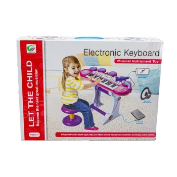 Różowe Organki Keyboard - Stolik, Krzesełko, Mikrofon