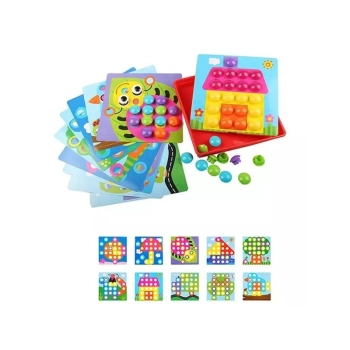 Edukacyjna Guzikowa Układanka, Puzzle, Mozaika, Plansze + Kolorowe Guziczki Klocki