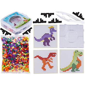 Koraliki Do Prasowania Szablony Dinozaury, Zestaw 2000 Elementów, Prasowanka, Kuferek